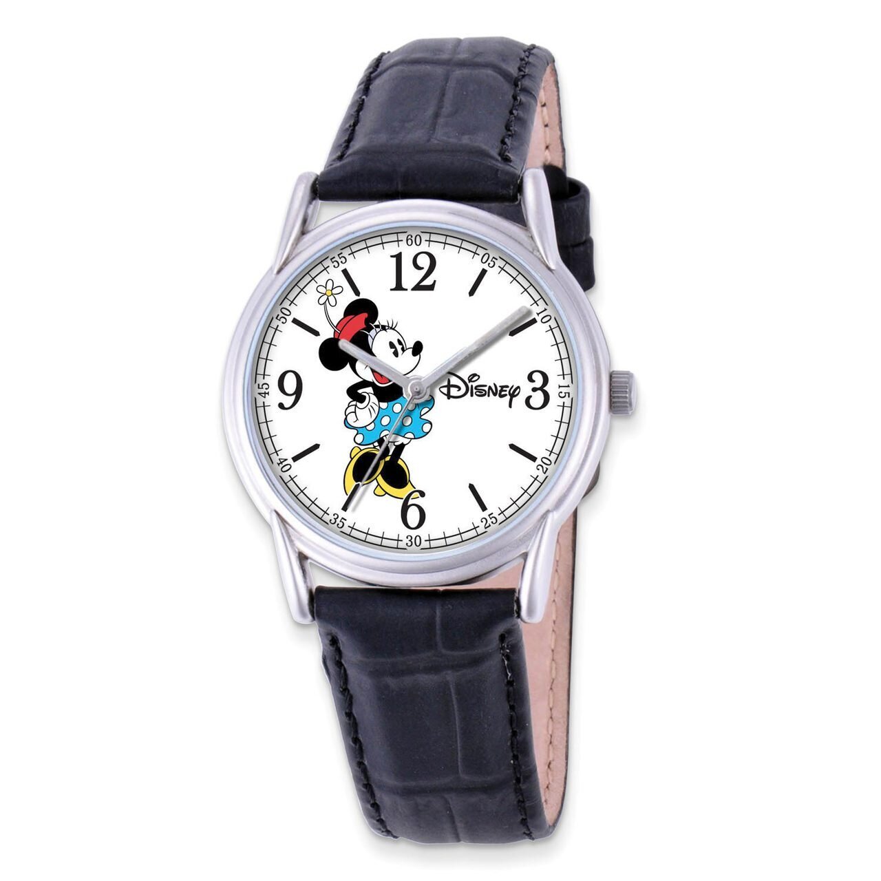 Disney Black Leather Strap Minnie Mouse Watch Adult Size XWA4385