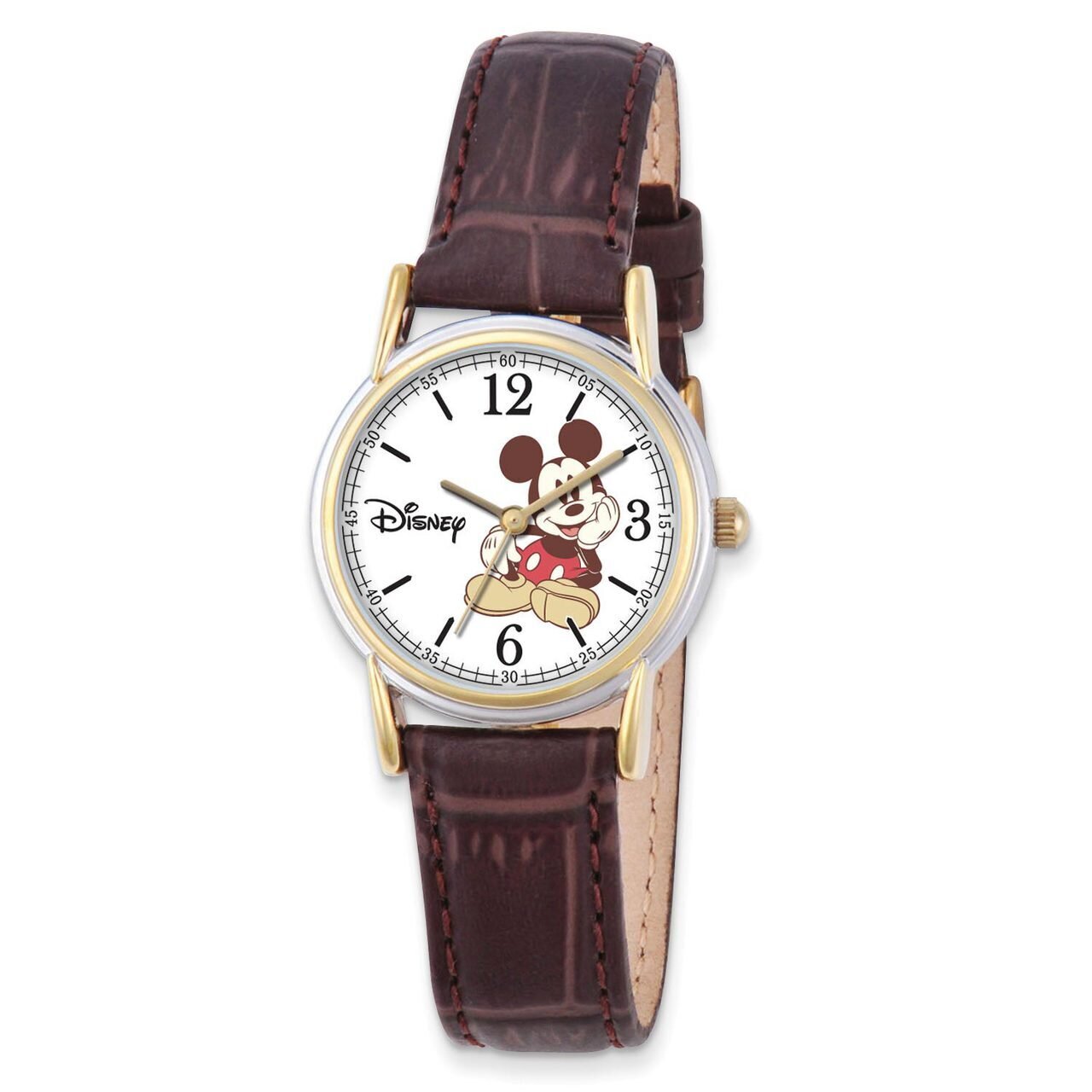 Disney Brown Leather Strap Mickey Mouse Watch Adult Size XWA4388, MPN: XWA4388, 843231067684