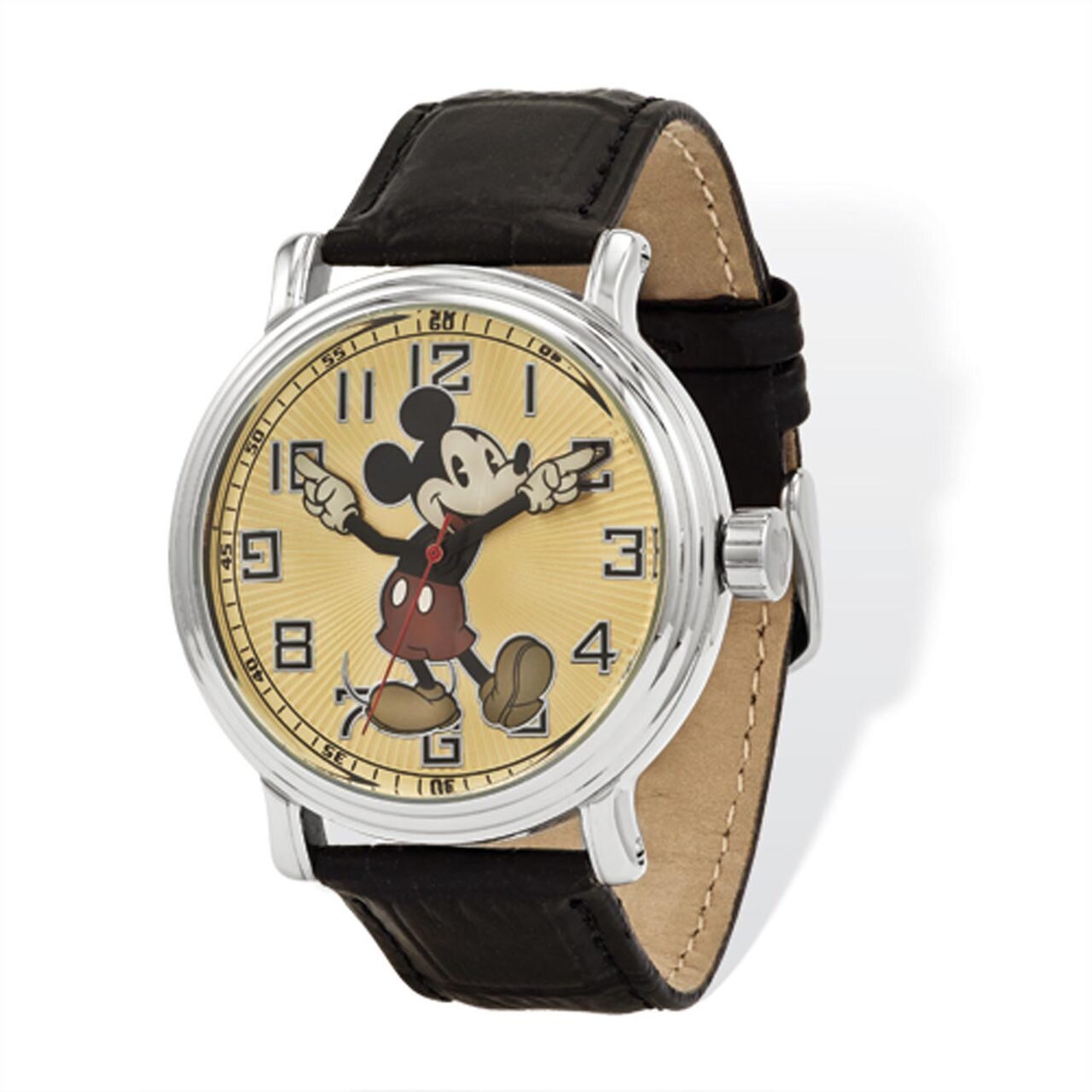 Disney Black Leather with Moving Arms Mickey Mouse Watch Adult Size XWA4390