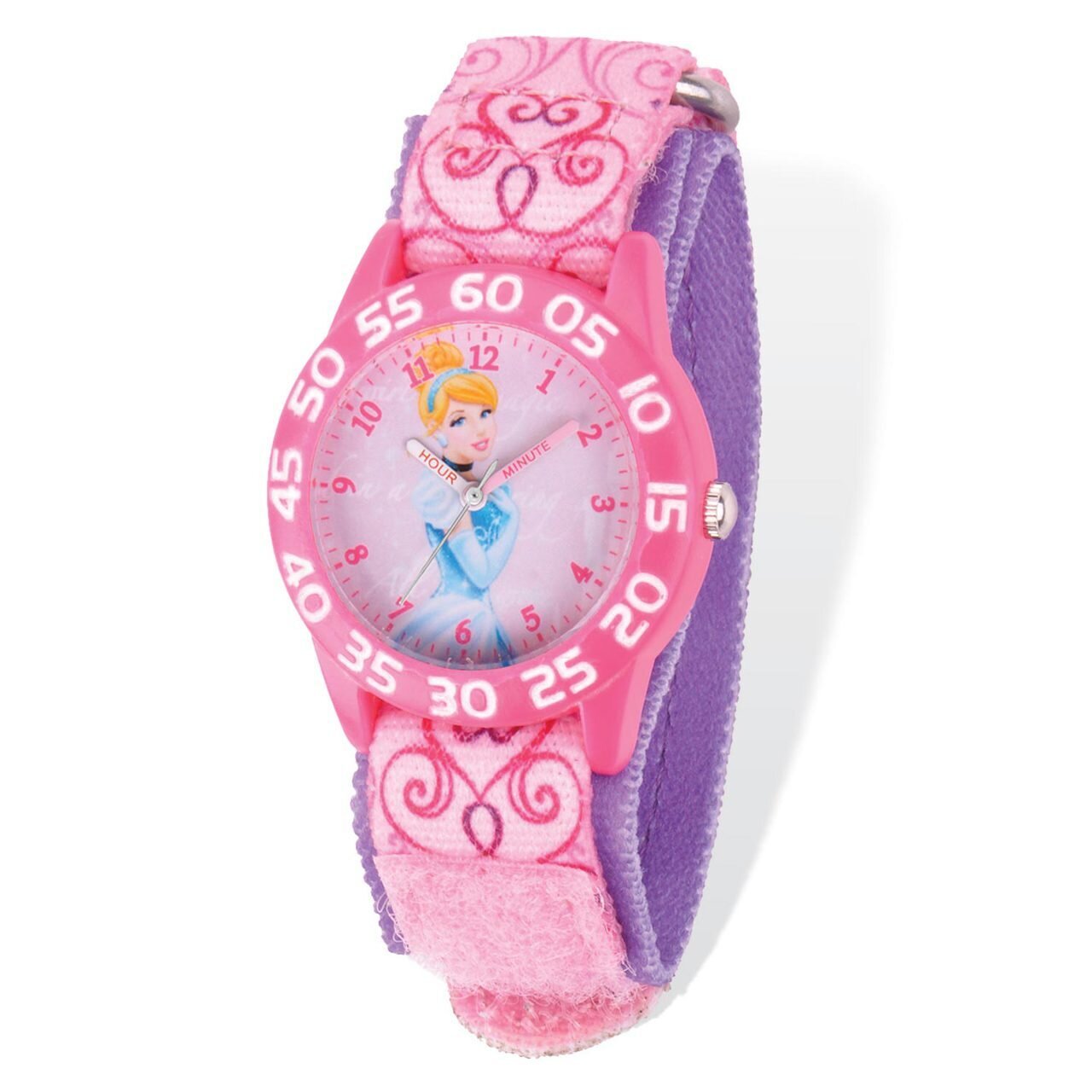 Disney Cinderella Acrylic Case Pink Velcro Time Teacher Watch XWA4483