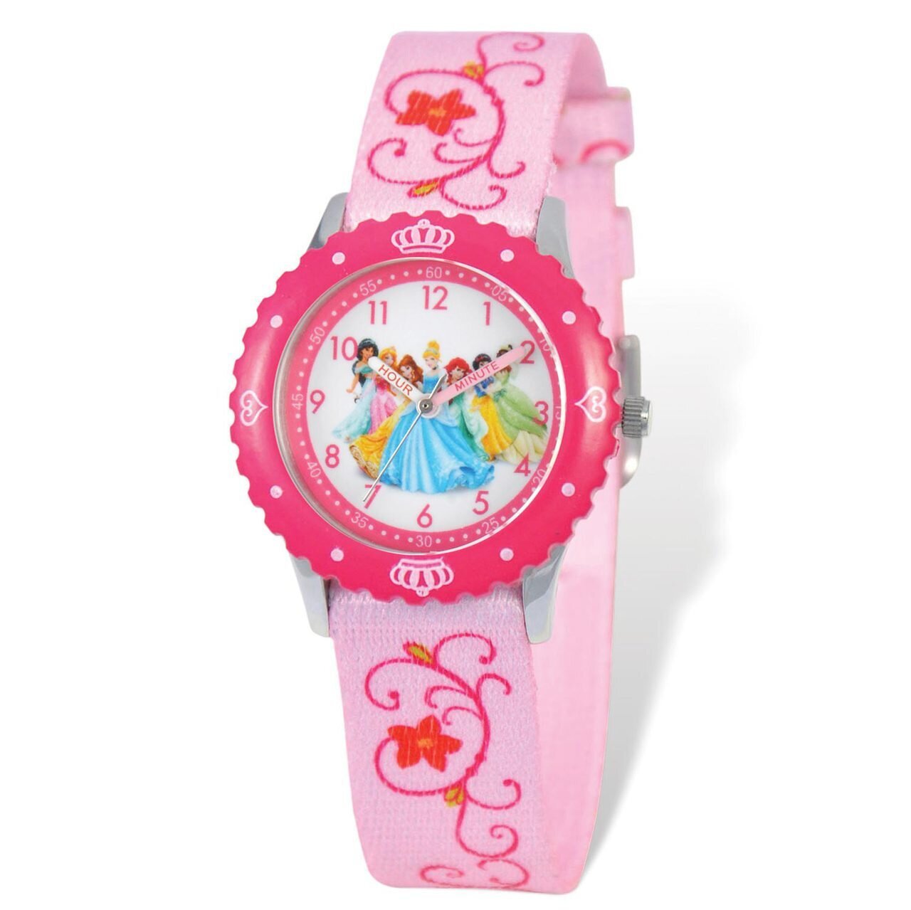 Disney Princess Pink Fabric Band Time Teacher Watch XWA4933