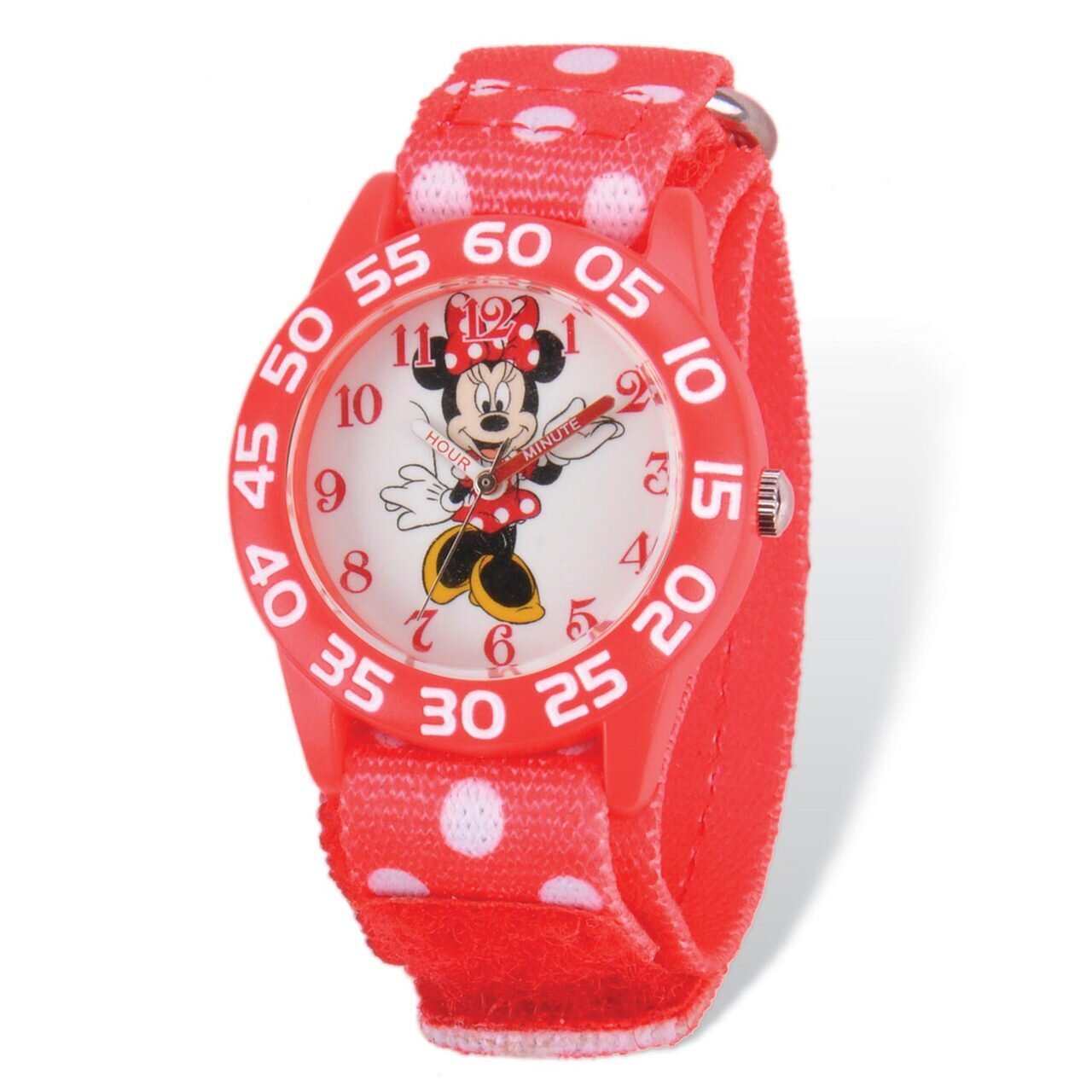 Disney Minnie Mouse Acrylic Case Red Velcro Time Teacher Watch XWA4951