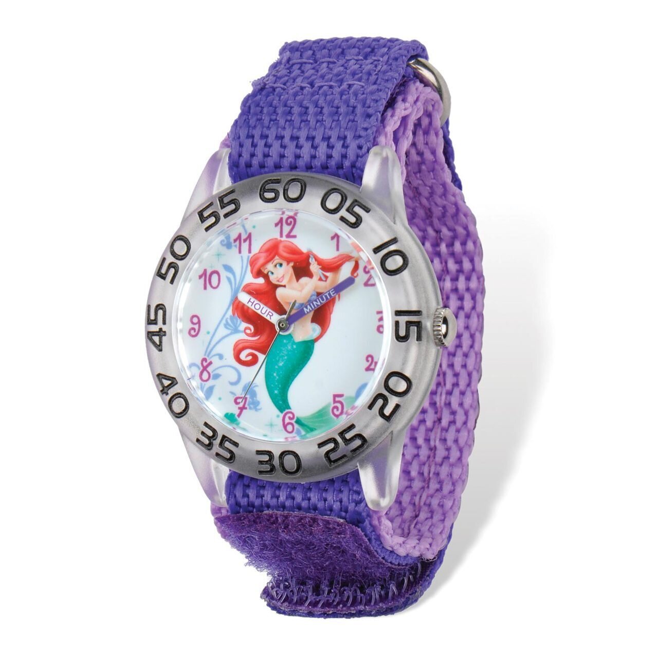 Disney Princess Ariel Acrylic Purple Nylon Time Teacher Watch XWA5094