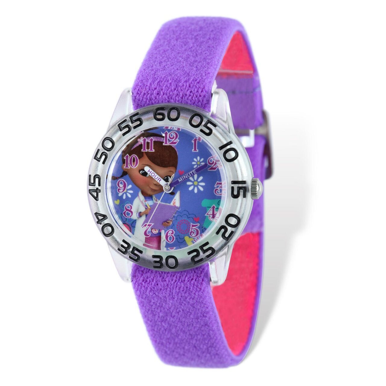 Disney Doc McStuffins Acrylic Purple Stretch Band Time Teacher Watch XWA5124