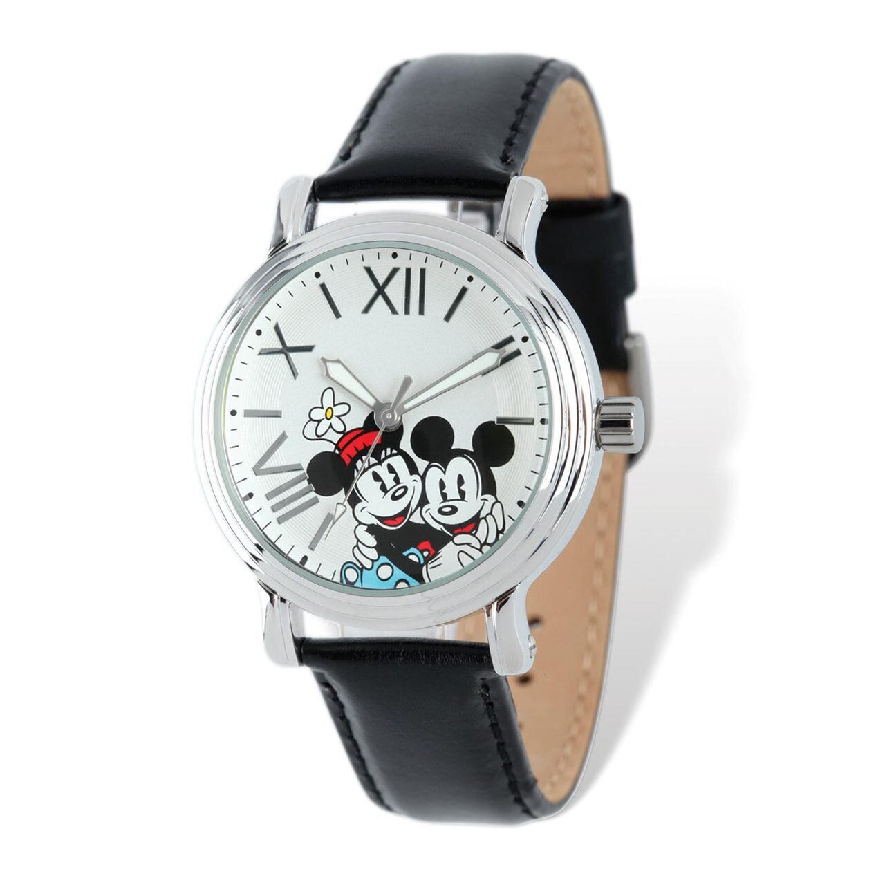 Disney Black Leather Mickey & Minnie Watch Adult Size XWA5145