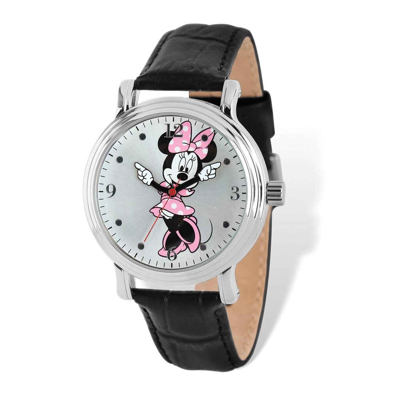 Disney Black Leather Minnie Pink Dress Watch Adult Size XWA5146