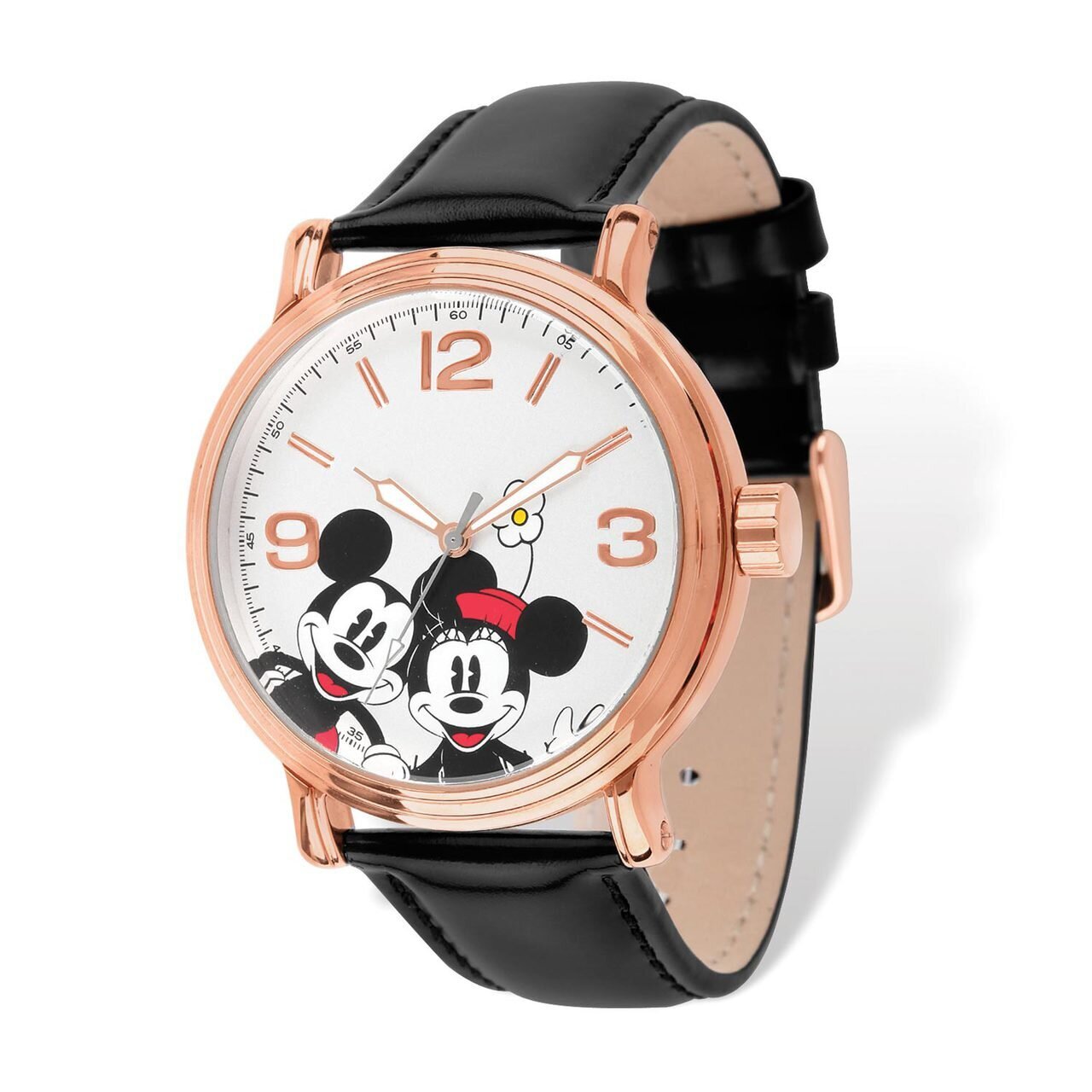 Disney Rose-tone Black Leather Mickey Mouse Watch Adult Size XWA5154