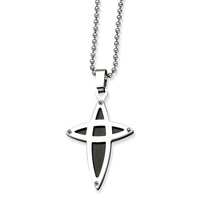 Black IP-plated Cross Necklace - Stainless Steel SRN477 by Chisel, MPN: SRN477, 886774040530