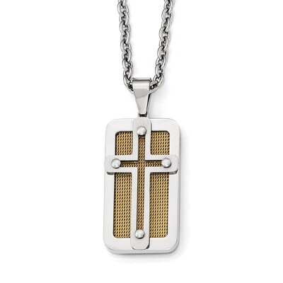 Polished Yellow IP-plated Wire Inlay Cross Necklace - Stainless Steel SRN1996-24 by Chisel, MPN: SR…