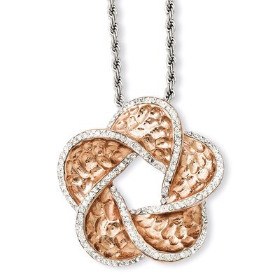 Pink IP-Plated Flower with Synthetic Diamonds Pendant Necklace - Stainless Steel SRN767 by Chisel, …