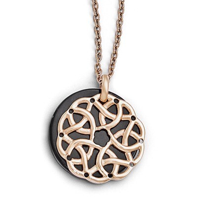 Polished Black Onyx and Rose IP-plated Necklace - Stainless Steel SRN1775-18 by Chisel, MPN: SRN177…