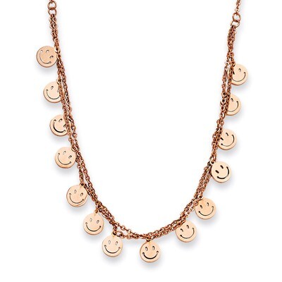 Pink IP-plated Happy Faces 19 Inch with Extension Necklace - Stainless Steel SRN781 by Chisel, MPN:…