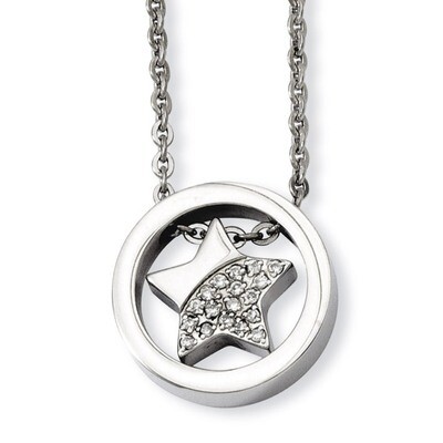 Synthetic Diamond Star Inside Circle 18 Inch Necklace - Stainless Steel SRN936 by Chisel, MPN: SRN9…