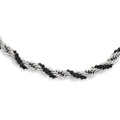 Black IP-plated Ball &amp; Rope Twisted 18 Inch Necklace - Stainless Steel SRN950 by Chisel, MPN: SRN95…