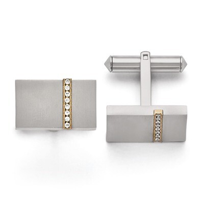 Brushed Yellow IP-plated Synthetic Diamonds Rectangular Cufflinks - Titanium TBC117 by Chisel, MPN:…