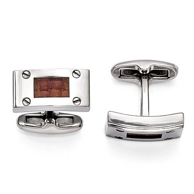 Edward Mirell Titanium &amp; Brown Leather Polished Cufflinks EMC101 by Edward Mirell, MPN: EMC101, 886…