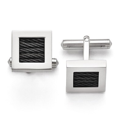 Polished Black IP-plated Wire Cufflinks - Titanium TBC118 by Chisel, MPN: TBC118, 886774622552