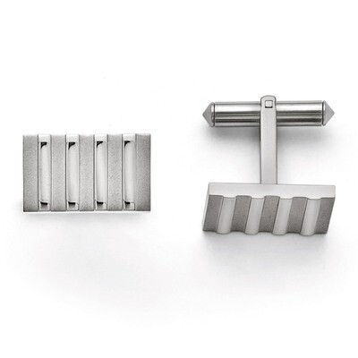 Polished and Brushed Stripes Cufflinks - Titanium TBC120 by Chisel, MPN: TBC120, 886774622576
