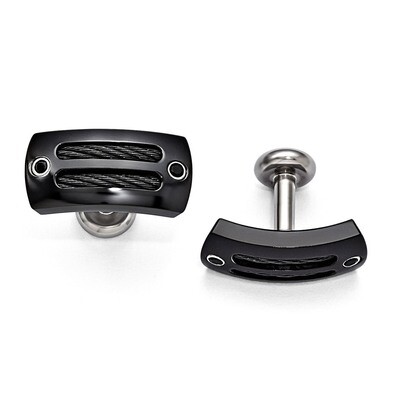 Edward Mirell Black Titanium Cable &amp; Black Spinel with Silver Bezel Cufflinks EMC110 by Edward Mire…