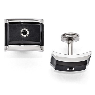 Edward Mirell Black Titanium &amp; Steel Black Spinel Sterling Silver Bezel Cufflinks EMC113 by Edward …