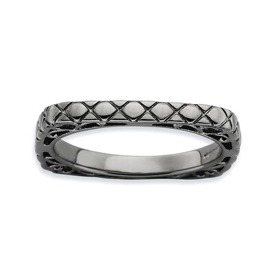 Black-plate Square Ring - Sterling Silver Polished QSK786, MPN: QSK786, 886774225449