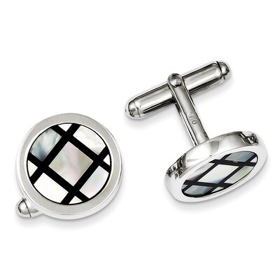 Mother of Pearl and Black Enamel Cufflinks Sterling Silver QQ449, MPN: QQ449, 883957983356