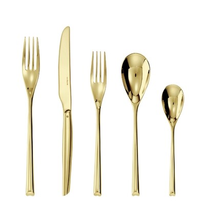 Sambonet h-art gold 5 piece place setting solid handle - 18/10 stainless steel pvd finishing, MPN: …