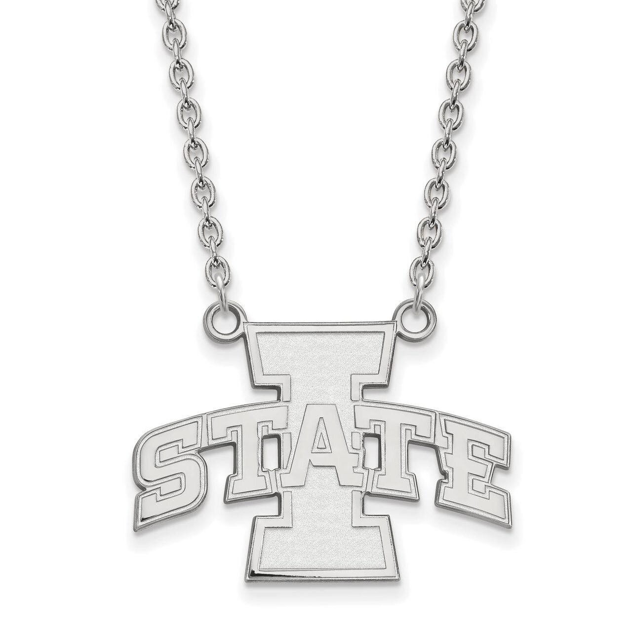 Iowa State University Large Pendant with Chain Necklace 10k White Gold 1W007IAS-18