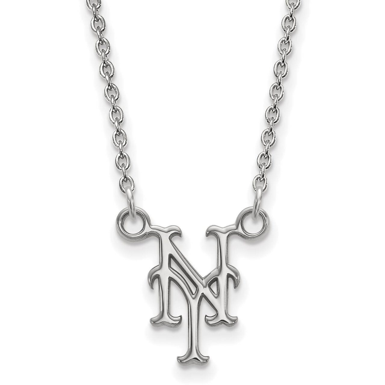 New York Mets Small Pendant with Chain Necklace 10k White Gold 1W008MET-18