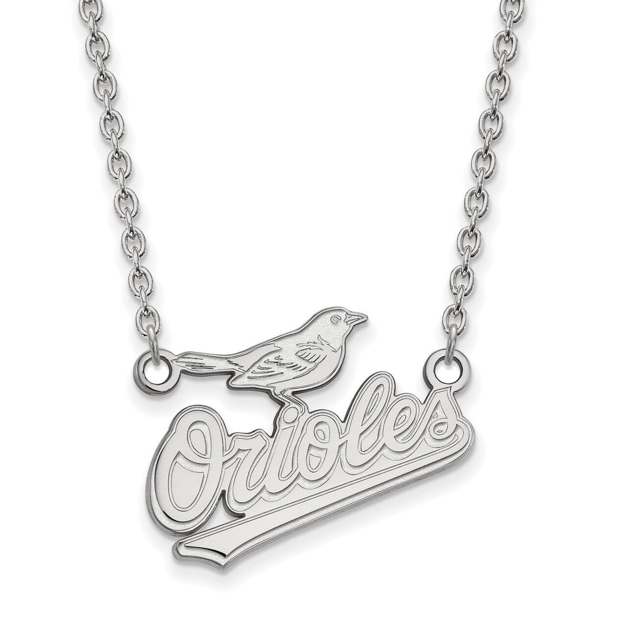 Baltimore Orioles Large Pendant with Chain Necklace 10k White Gold 1W008ORI-18