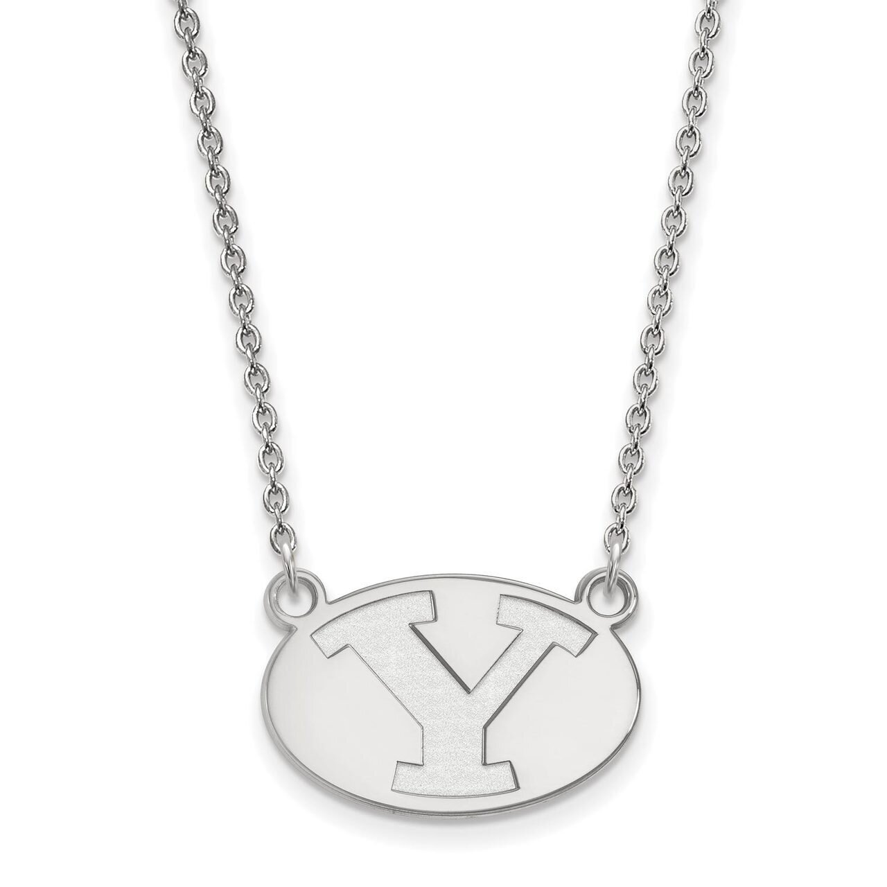 Brigham Young University Small Pendant with Chain Necklace 10k White Gold 1W009BYU-18