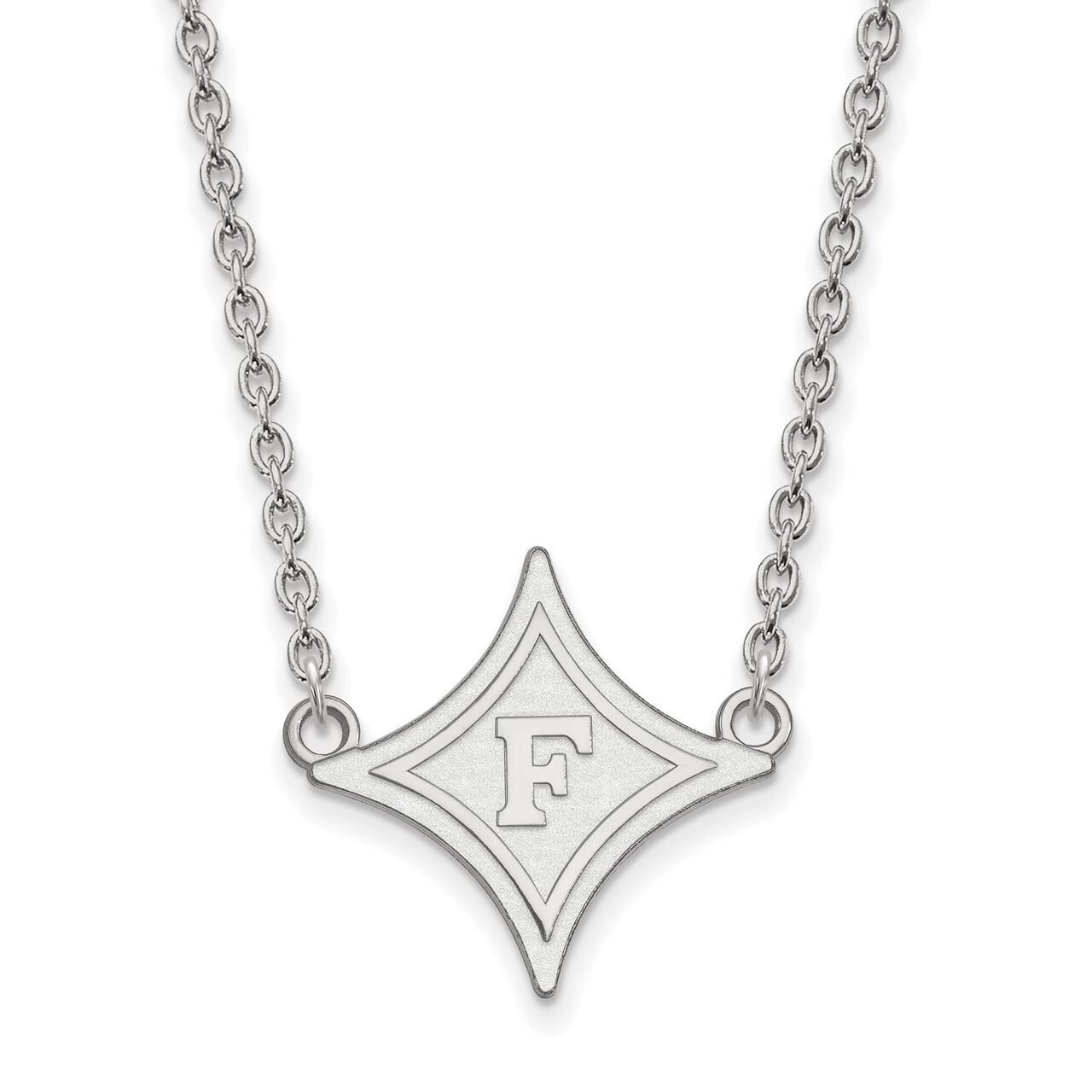 Furman University Large Pendant with Chain Necklace 10k White Gold 1W010FUU-18