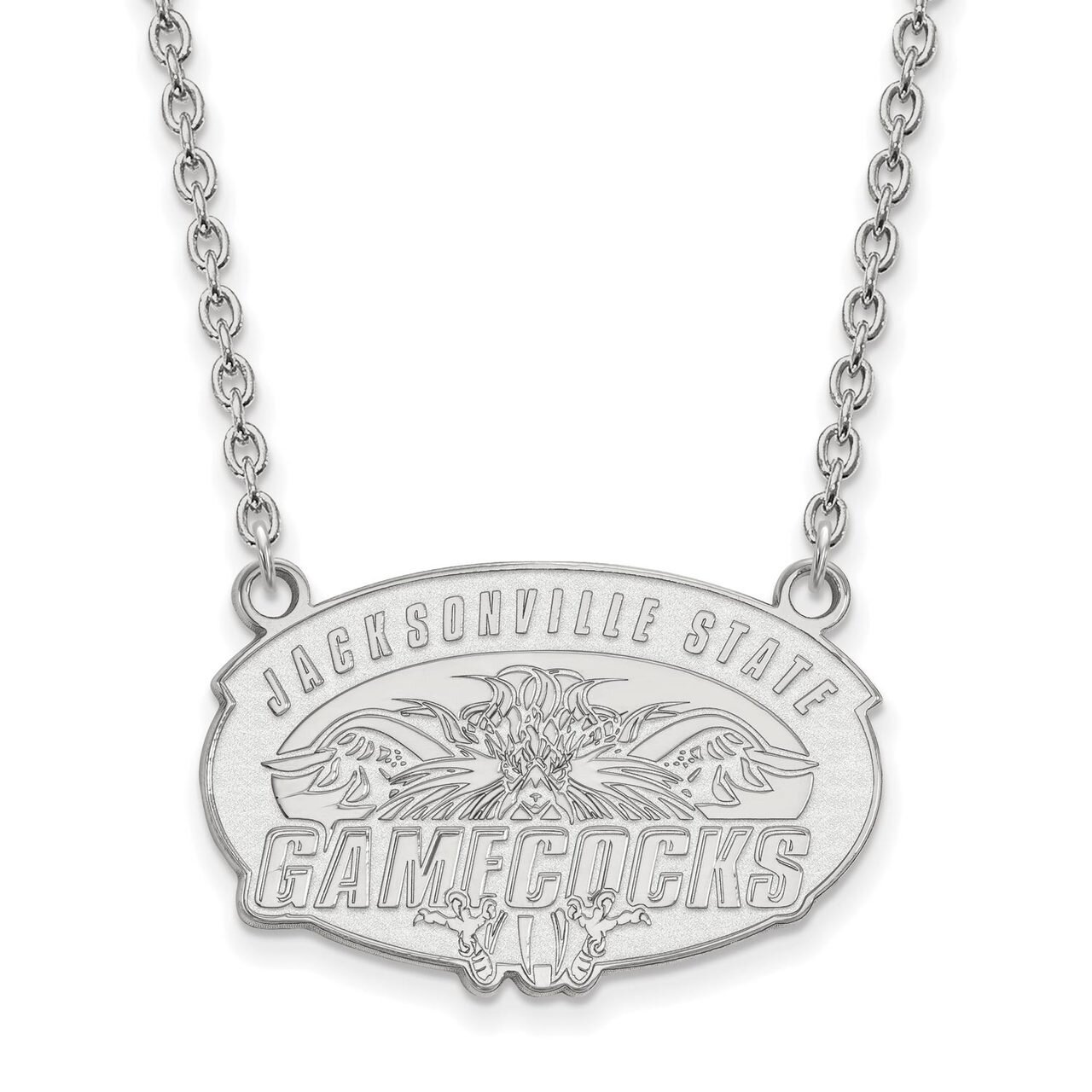 Jacksonville State University Large Pendant with Chain Necklace 10k White Gold 1W010JAC-18