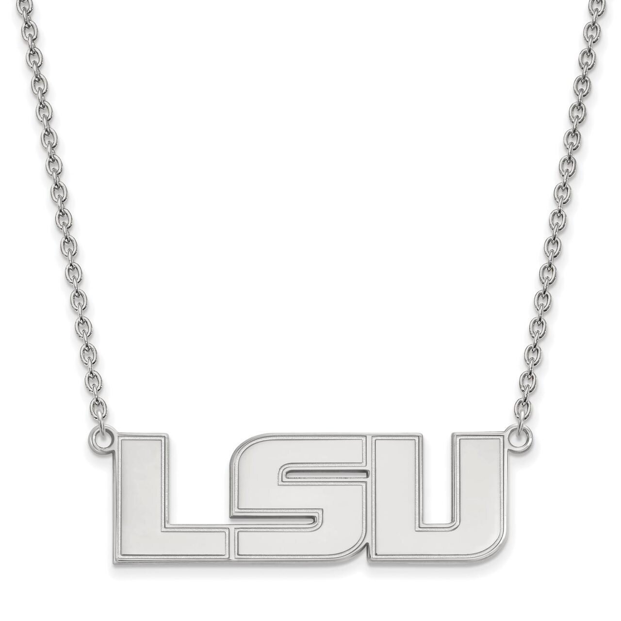 Louisiana State University Large Pendant with Chain Necklace 10k White Gold 1W010LSU-18