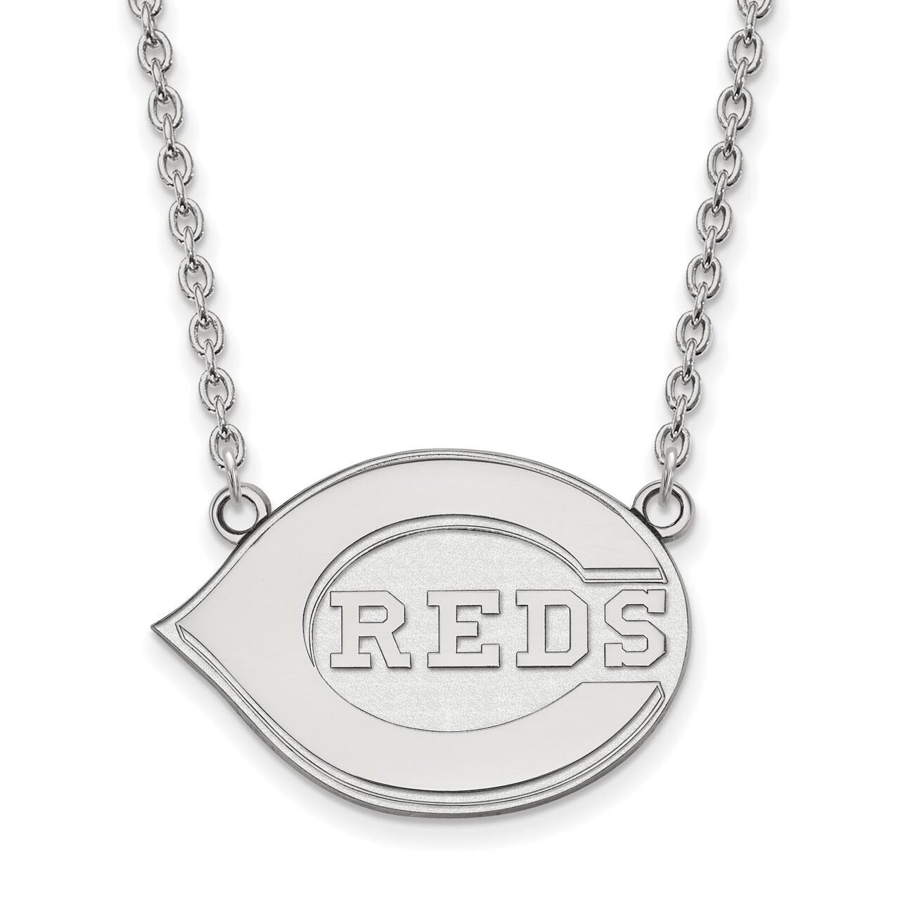 Cincinnati Reds Large Pendant with Chain Necklace 10k White Gold 1W010RDS-18