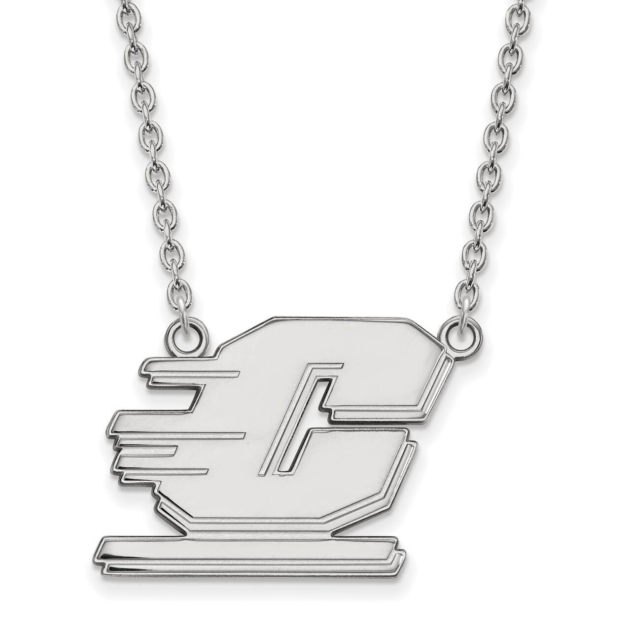 Central Michigan University Large Pendant with Chain Necklace 10k White Gold 1W012CMU-18