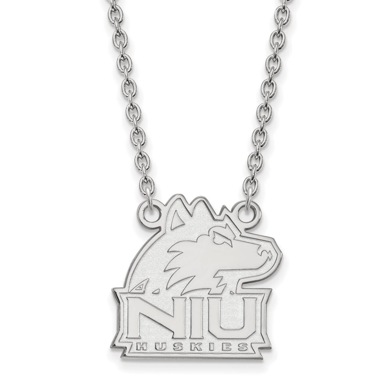 Northern Illinois University Large Pendant with Chain Necklace 10k White Gold 1W012NIU-18