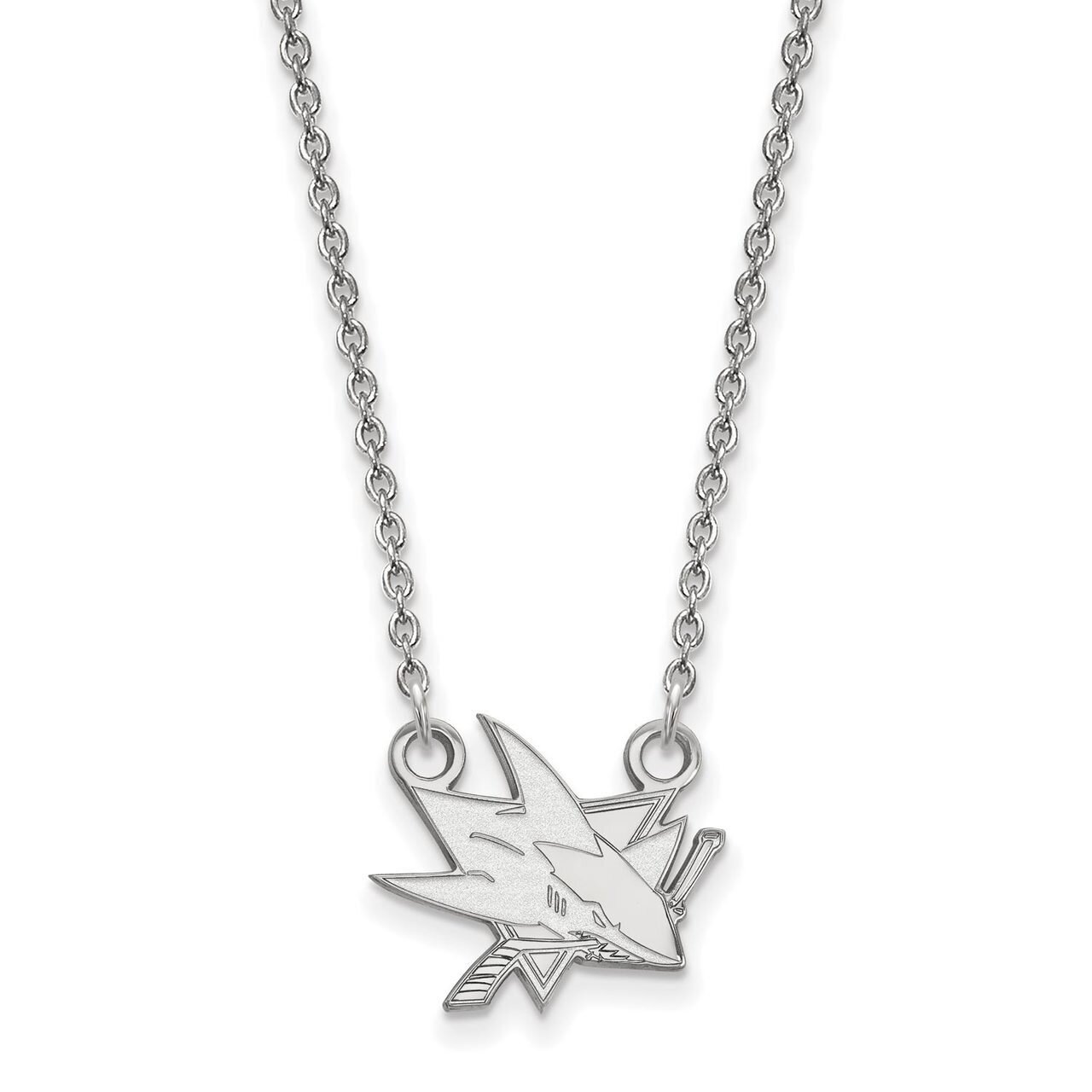 San Jose Sharks Small Pendant with Chain Necklace 10k White Gold 1W013SHA-18