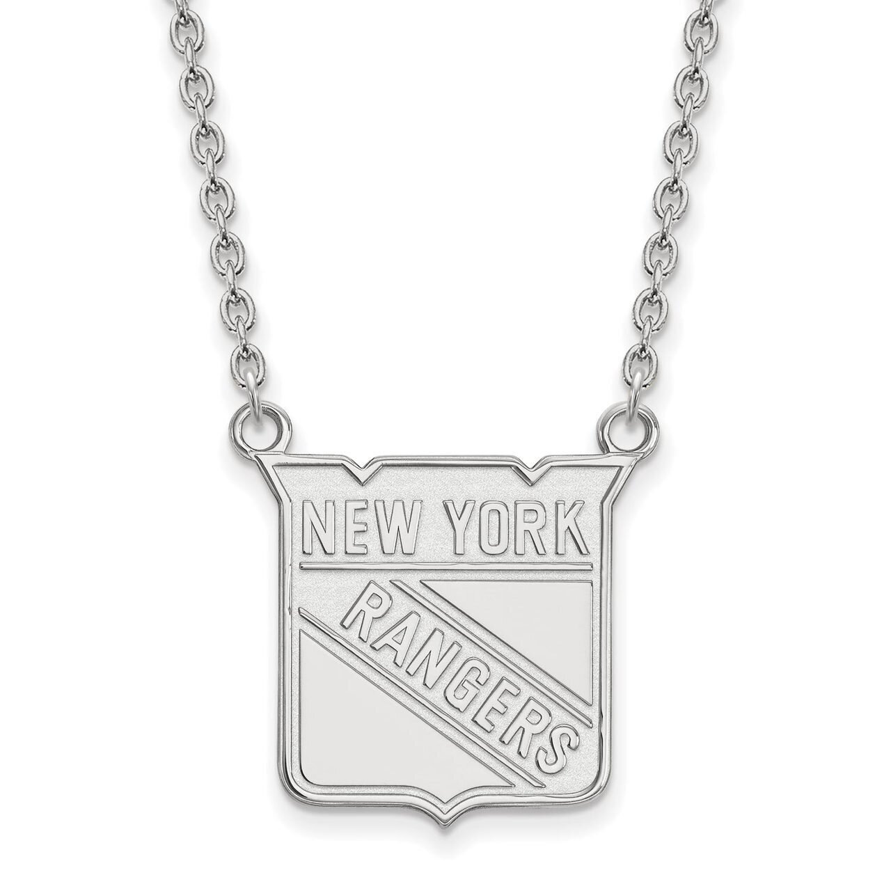 New York Rangers Large Pendant with Chain Necklace 10k White Gold 1W014RNG-18