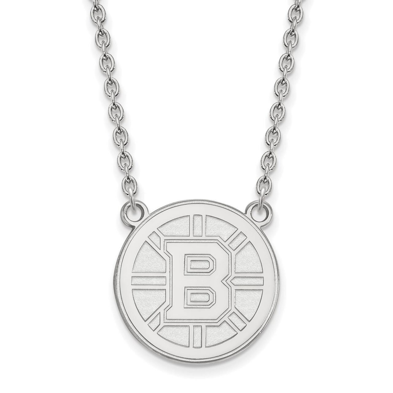 Boston Bruins Large Pendant with Chain Necklace 10k White Gold 1W016BRI-18