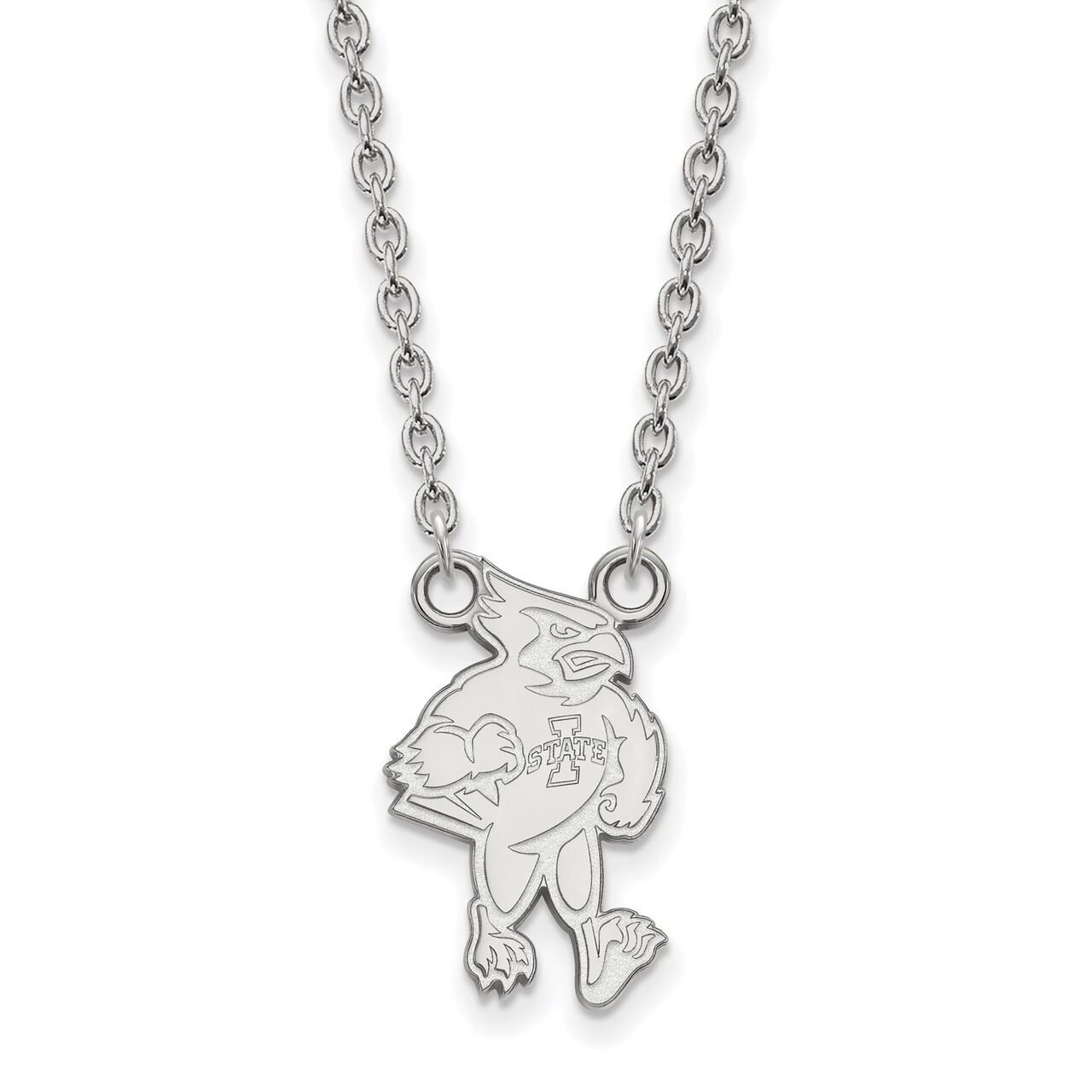 Iowa State University Large Pendant with Chain Necklace 10k White Gold 1W024IAS-18