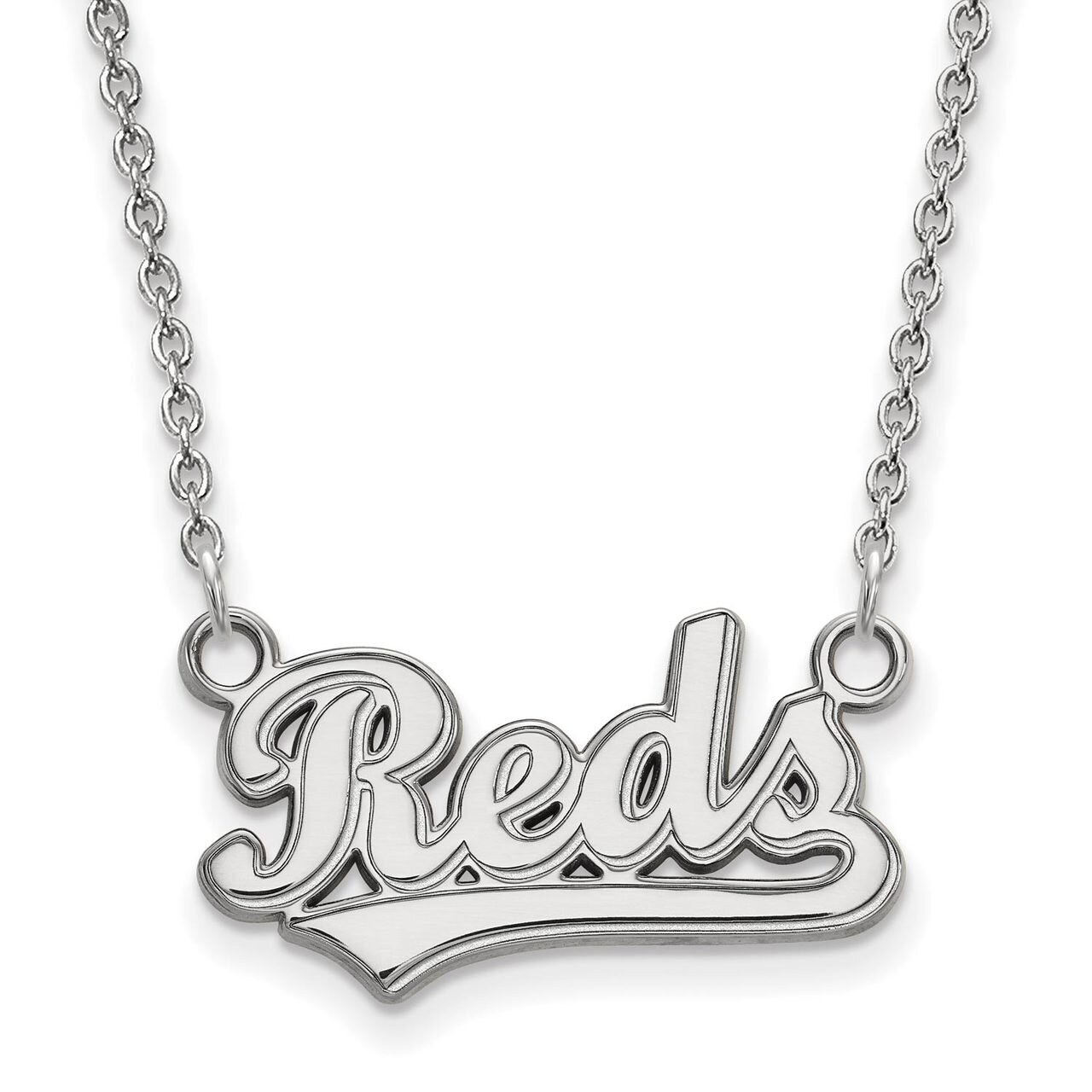 Cincinnati Reds Small Pendant with Chain Necklace 10k White Gold 1W026RDS-18