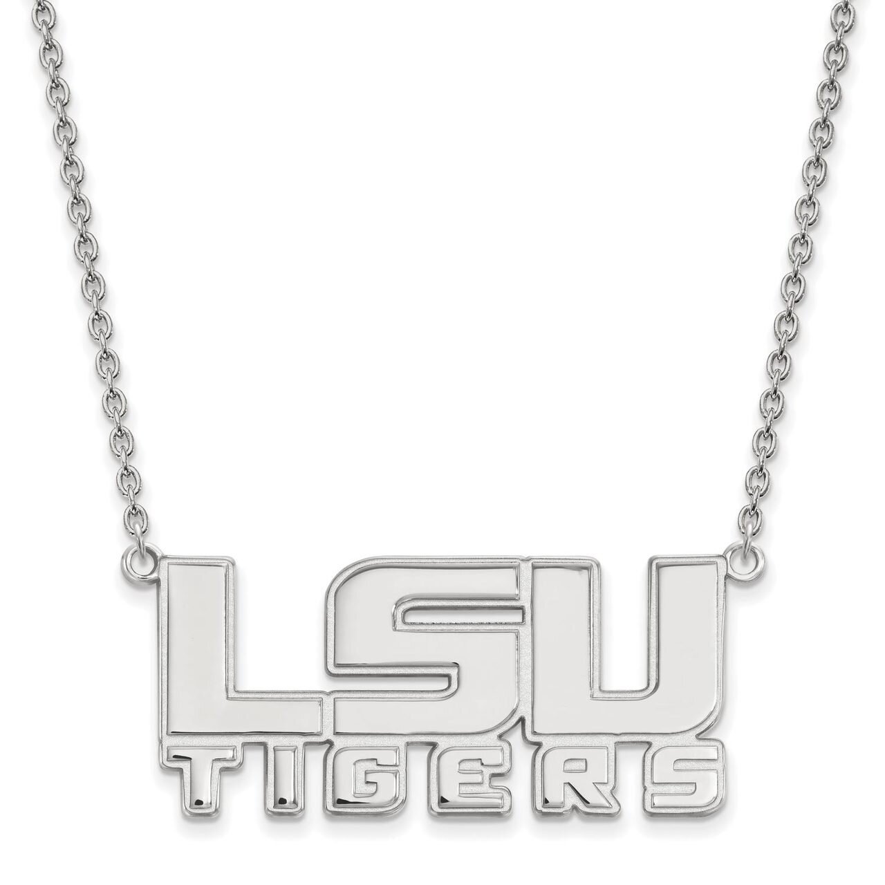 Louisiana State University Large Pendant with Chain Necklace 10k White Gold 1W048LSU-18
