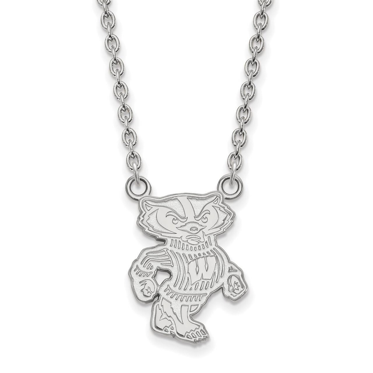 University of Wisconsin Large Pendant with Chain Necklace 10k White Gold 1W055UWI-18, MPN: 1W055UWI…