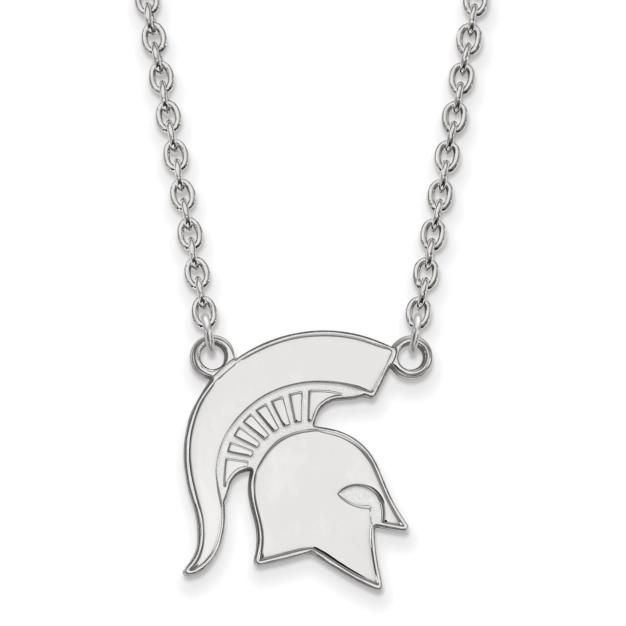 Michigan State University Large Pendant with Chain Necklace 10k White Gold 1W057MIS-18