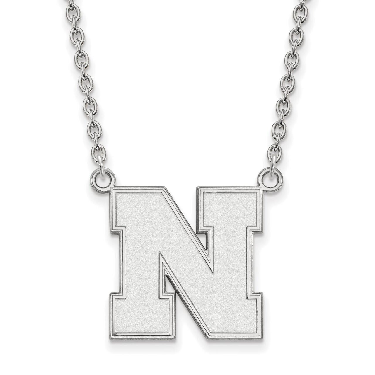 University of Nebraska Large Pendant with Chain Necklace 10k White Gold 1W074UNE-18, MPN: 1W074UNE-…