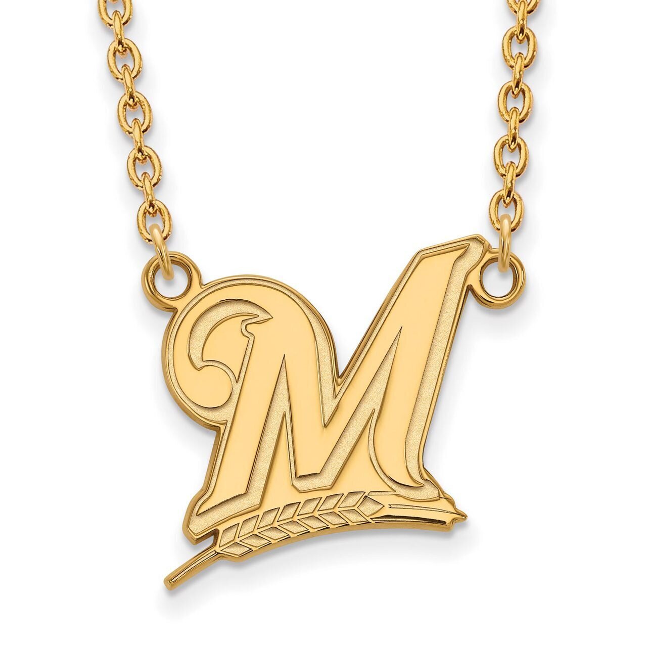 Milwaukee Brewers Large Pendant with Chain Necklace 10k Yellow Gold 1Y007BRE-18