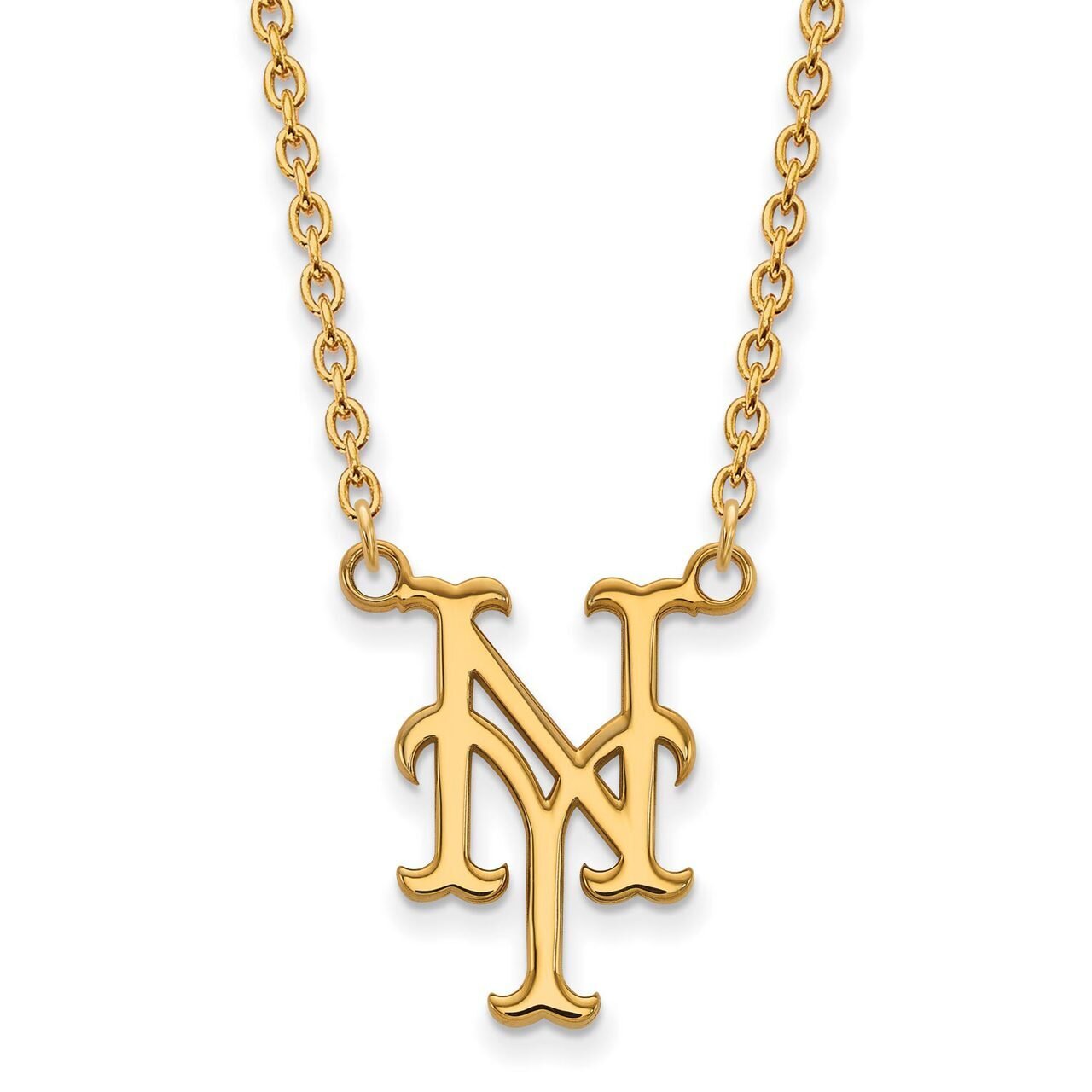 New York Mets Large Pendant with Chain Necklace 10k Yellow Gold 1Y009MET-18