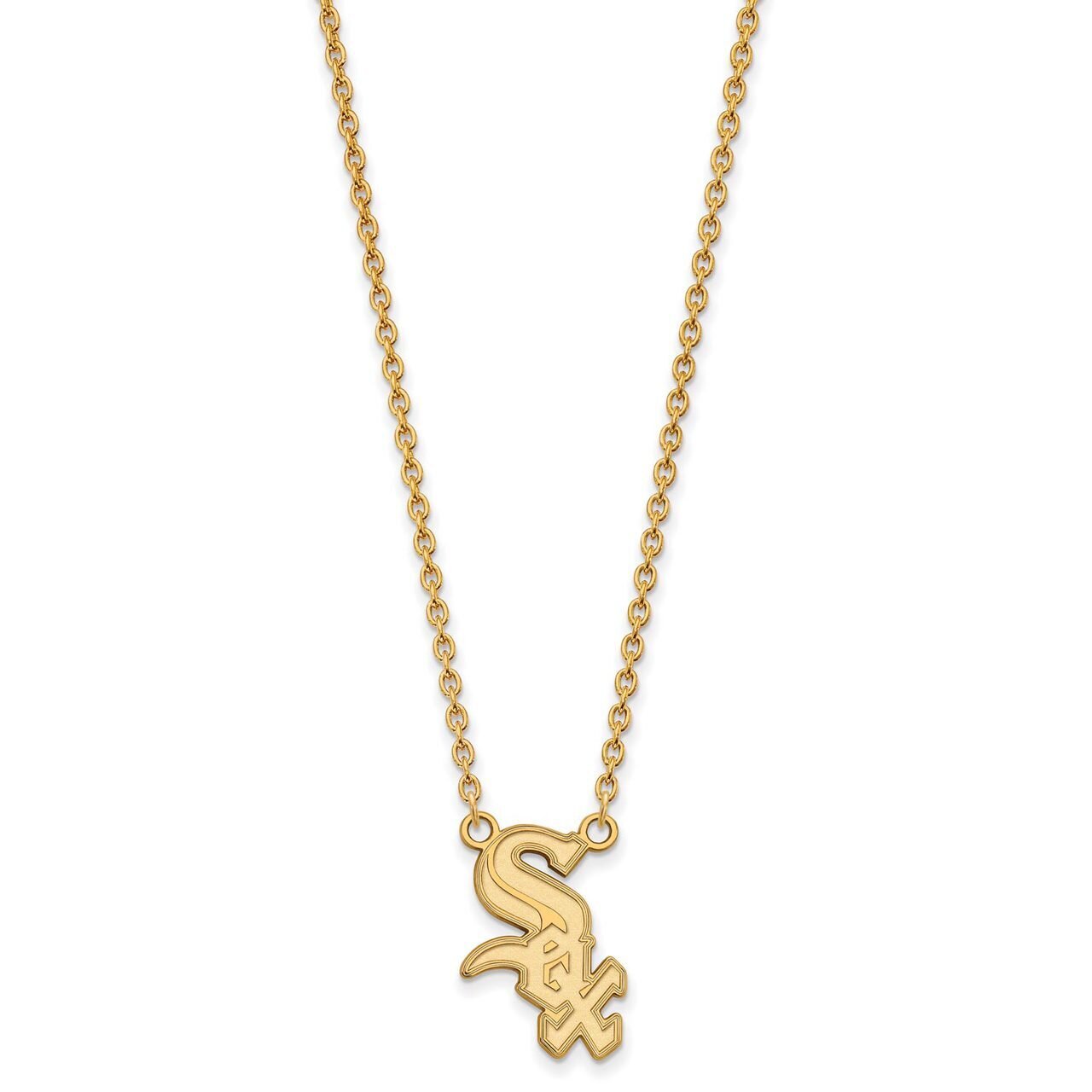 Chicago White Sox Large Pendant with Chain Necklace 10k Yellow Gold 1Y009WHI-18
