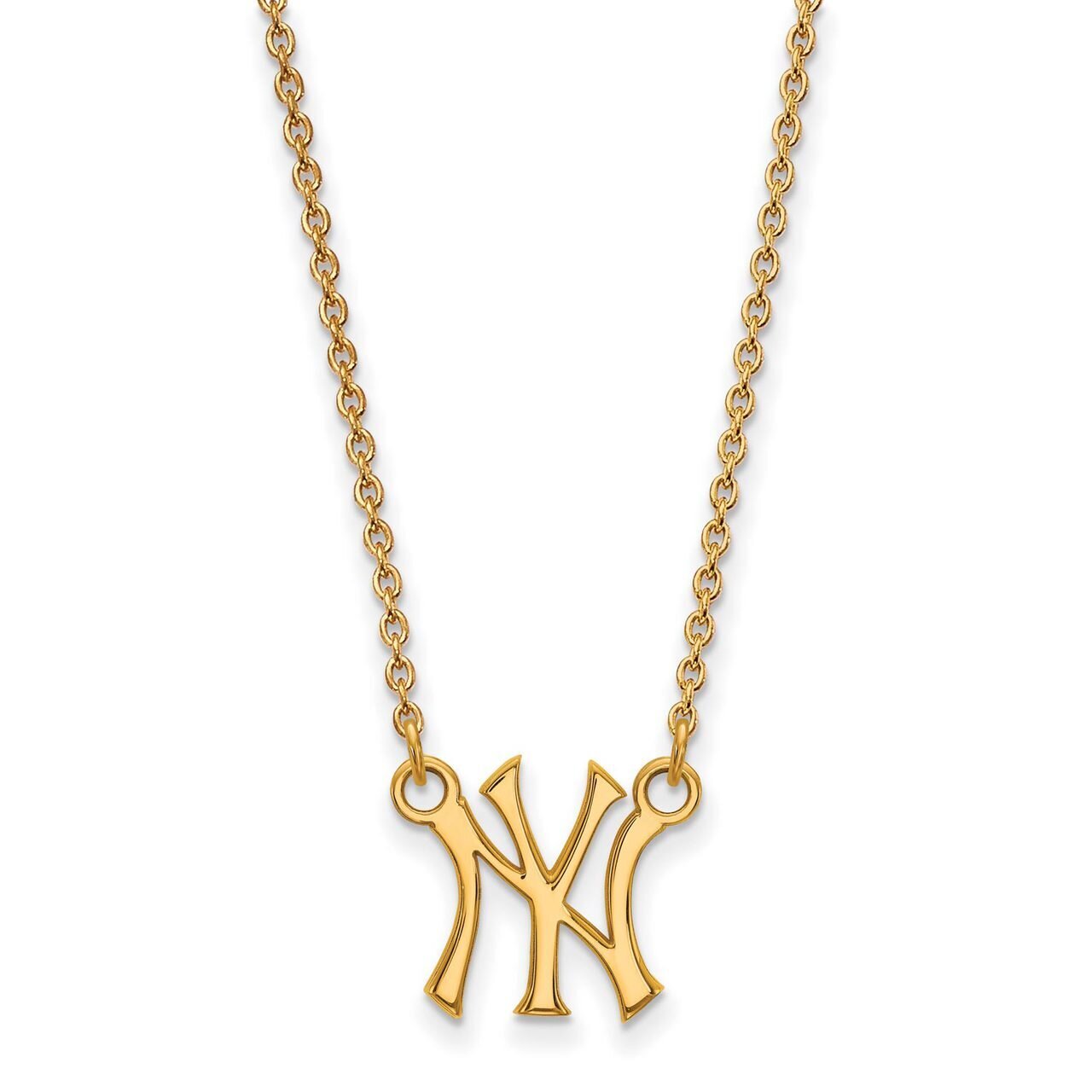 New York Yankees Small Pendant with Chain Necklace 10k Yellow Gold 1Y015YAN-18
